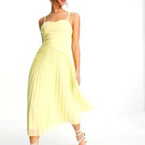 ASOS Pleated Midi Cami Dress - Lemon Yellow - US 12